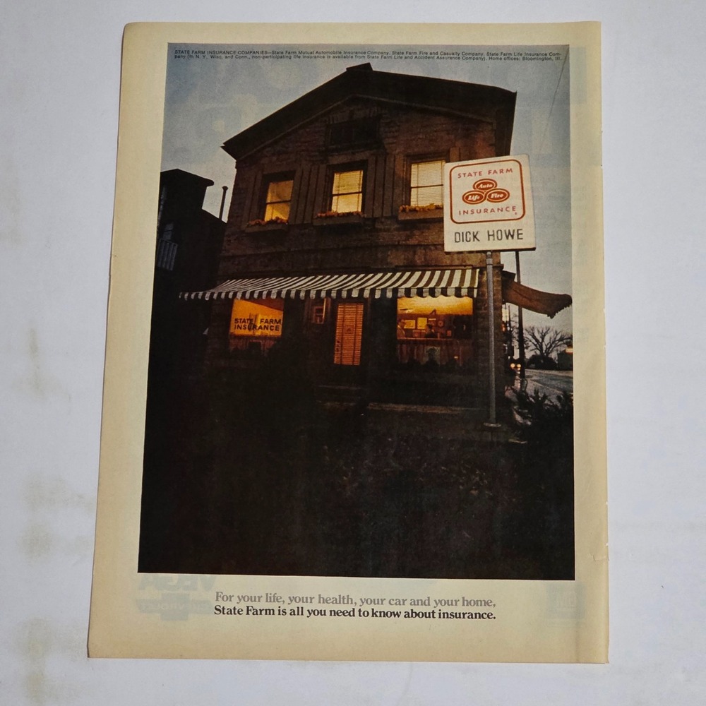 Vintage 1971 State Farm Insurance Print Ad Dick Howe Building 8.25x11 Original